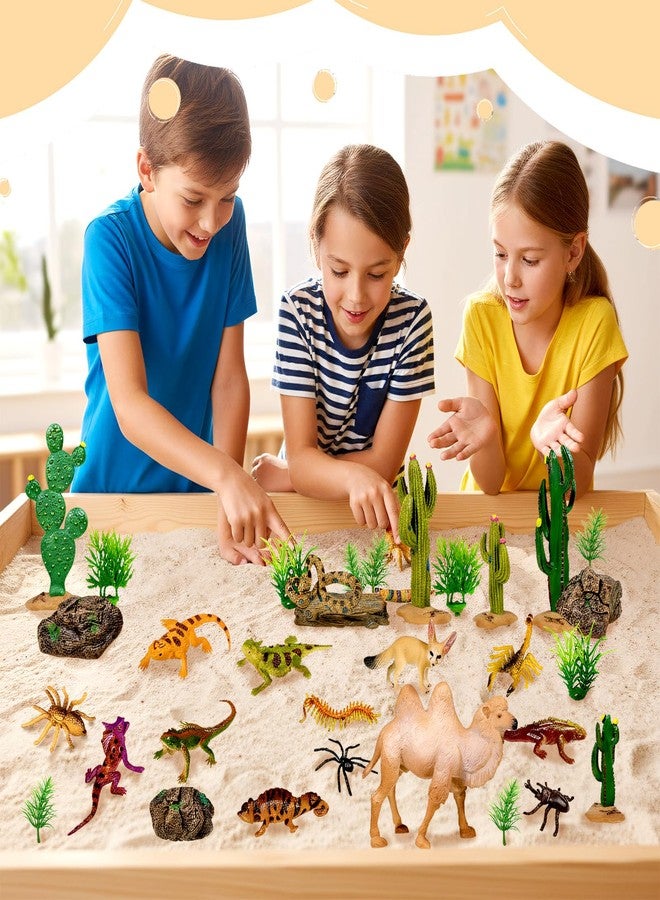 Furjane 34 Pcs Desert Animals Figurines Set Model Trees Kit Desert Diorama Supplies Animals with Tree and Cactuses Figurines Resin Insects for Diorama Birthday Party - Image 5
